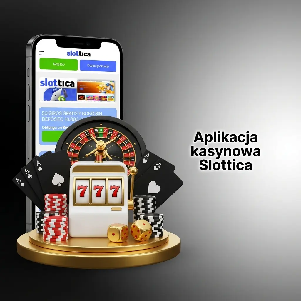 Ekran główny aplikacji kasynowej Slottica z automatami, grami na żywo oraz bonusami i turniejami slotowymi do 10 000 PLN.